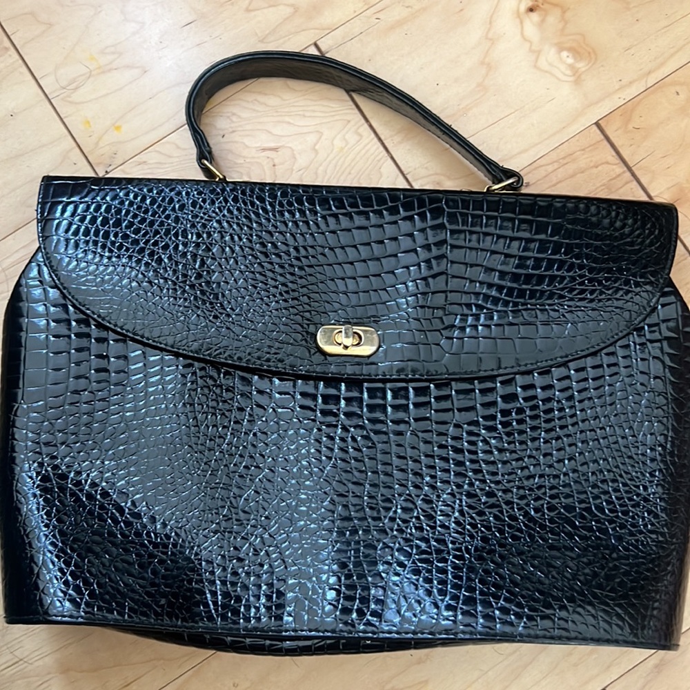 Vintage Black Crocodile Embossed Handbag